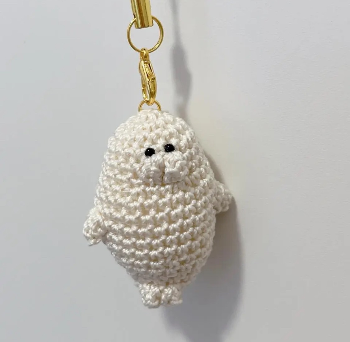 【編みぐるみ】茶柱アザラシさんストラップ(ホワイト)